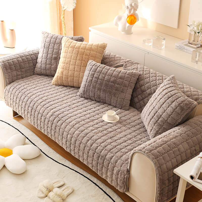 Biscuit Plush Soft Non-Slip Sofa Deksel med Anti-Slip Design | Skanto