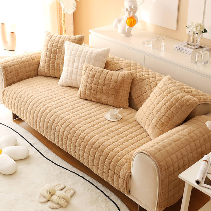 Biscuit Plush Soft Non-Slip Sofa Deksel med Anti-Slip Design | Skanto