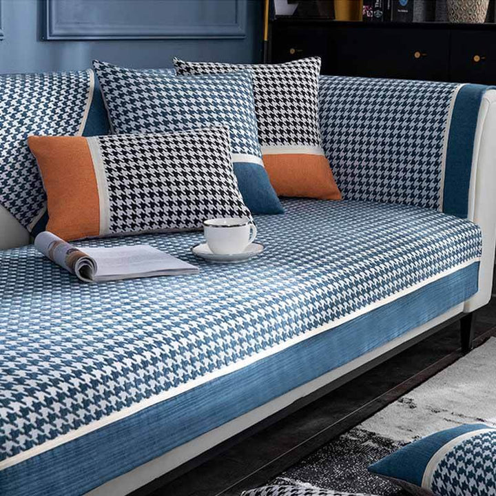 Klassisk Houndstooth Trykk Chenille Non-slip Sofa Deksel | Skanto