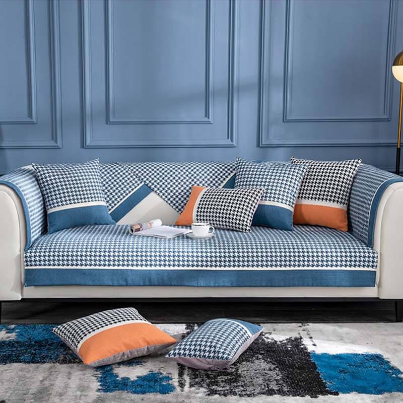 Klassisk Houndstooth Trykk Chenille Non-slip Sofa Deksel | Skanto