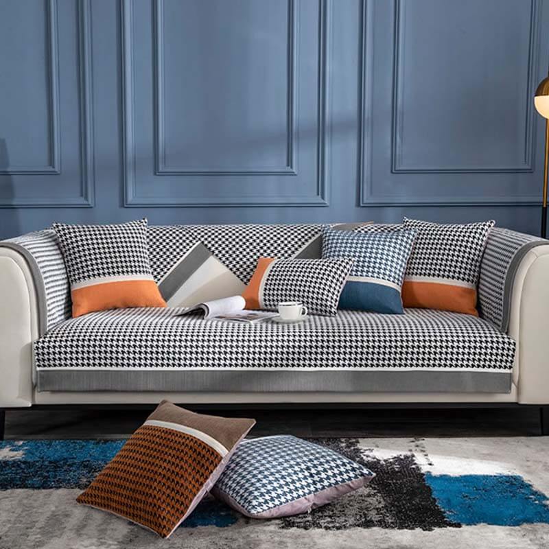 Klassisk Houndstooth Trykk Chenille Non-slip Sofa Deksel | Skanto