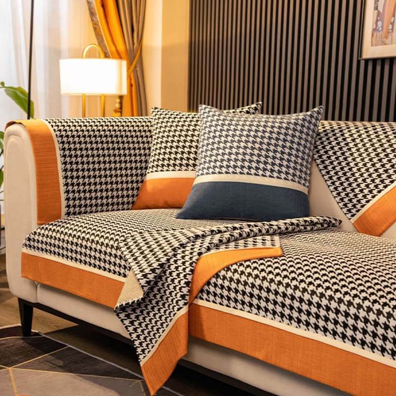 Klassisk Houndstooth Trykk Chenille Non-slip Sofa Deksel | Skanto