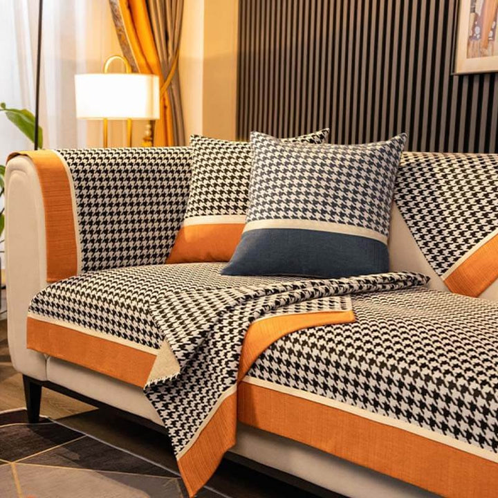 Klassisk Houndstooth Trykk Chenille Non-slip Sofa Deksel | Skanto