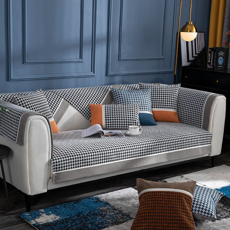 Klassisk Houndstooth Trykk Chenille Non-slip Sofa Deksel | Skanto