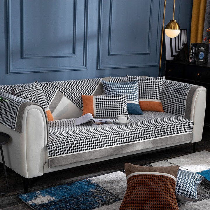Klassisk Houndstooth Trykk Chenille Non-slip Sofa Deksel | Skanto
