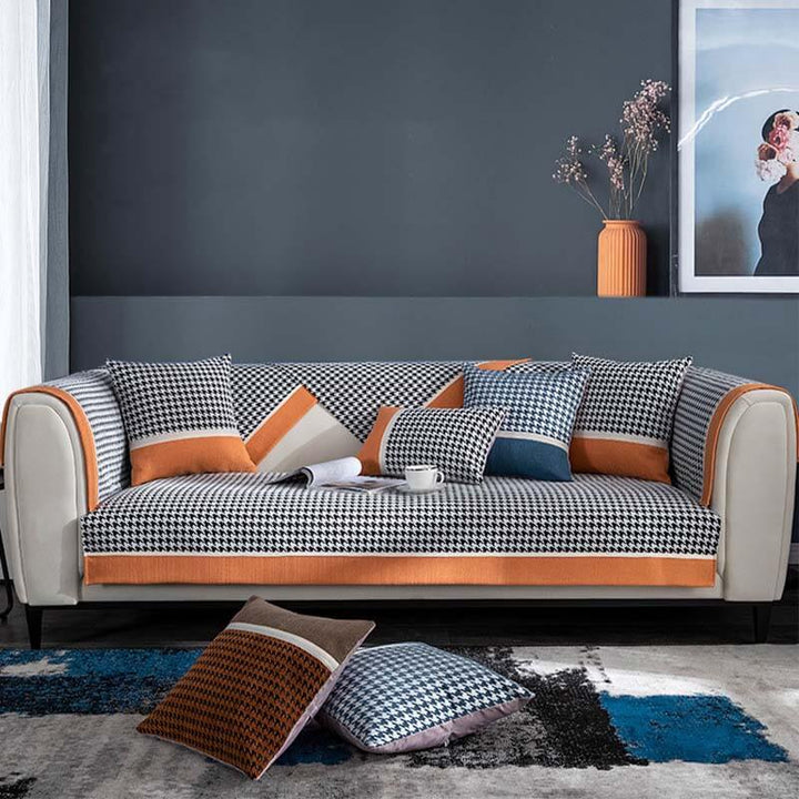 Klassisk Houndstooth Trykk Chenille Non-slip Sofa Deksel | Skanto