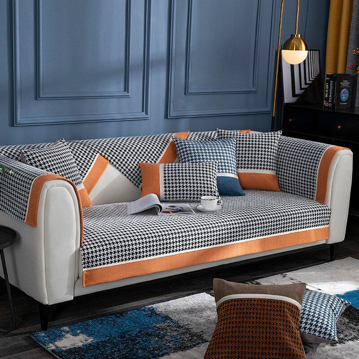 Klassisk Houndstooth Trykk Chenille Non-slip Sofa Deksel | Skanto
