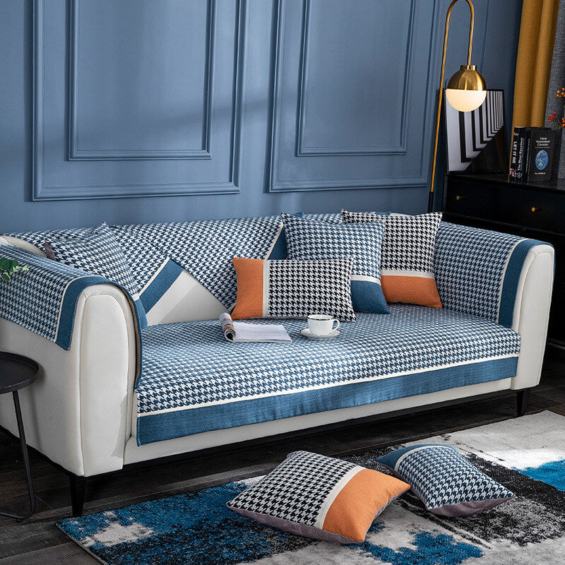Klassisk Houndstooth Trykk Chenille Non-slip Sofa Deksel | Skanto