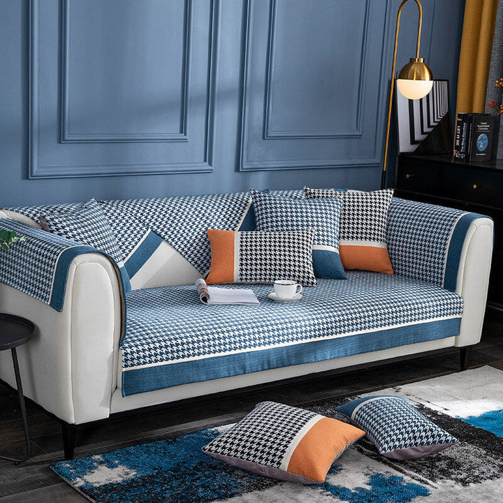 Klassisk Houndstooth Trykk Chenille Non-slip Sofa Deksel | Skanto