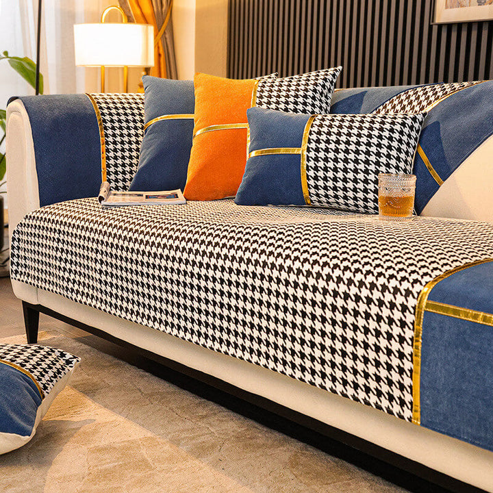 Klassisk Houndstooth Trykk Chenille Non-slip Sofa Deksel | Skanto