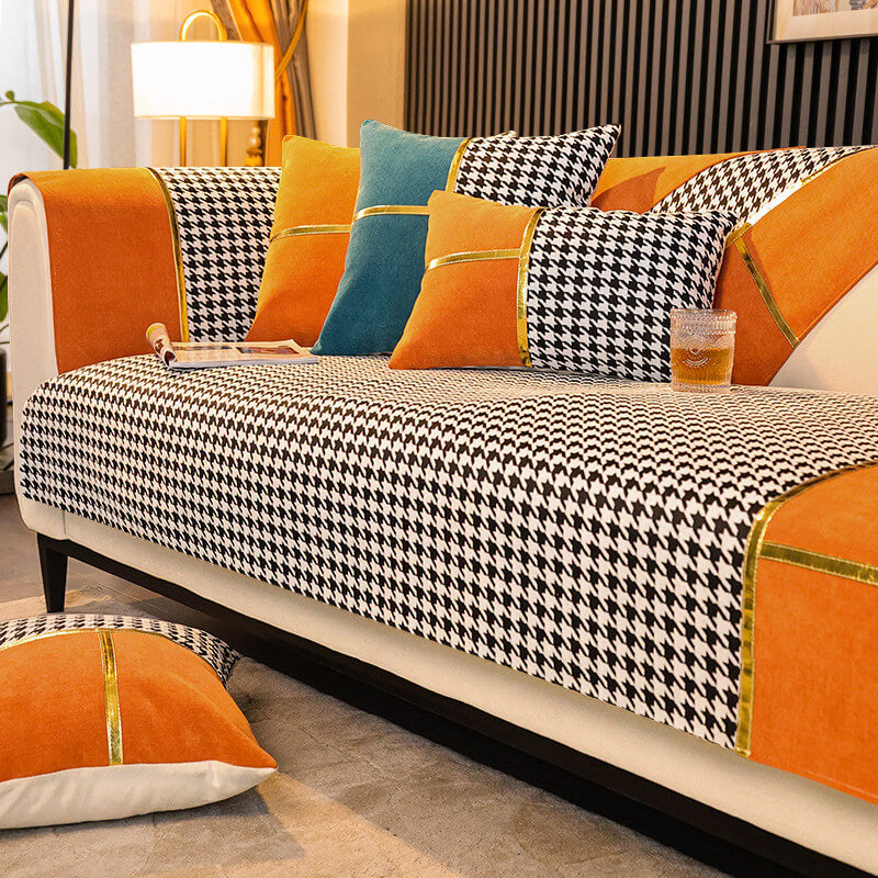 Klassisk Houndstooth Trykk Chenille Non-slip Sofa Deksel | Skanto