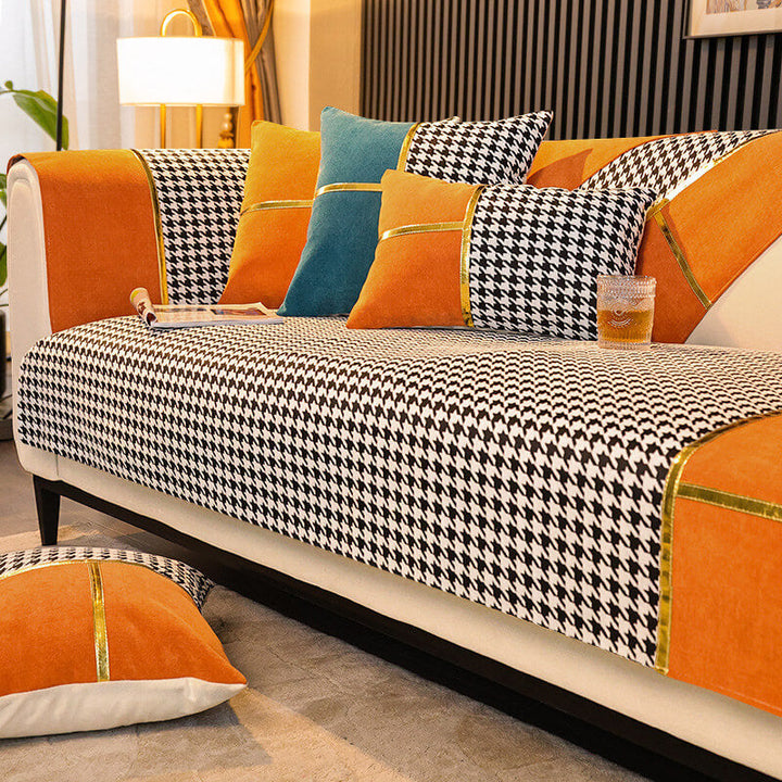 Klassisk Houndstooth Trykk Chenille Non-slip Sofa Deksel | Skanto