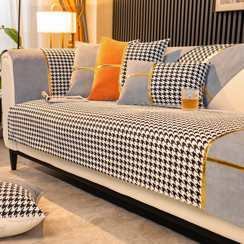 Klassisk Houndstooth Trykk Chenille Non-slip Sofa Deksel | Skanto