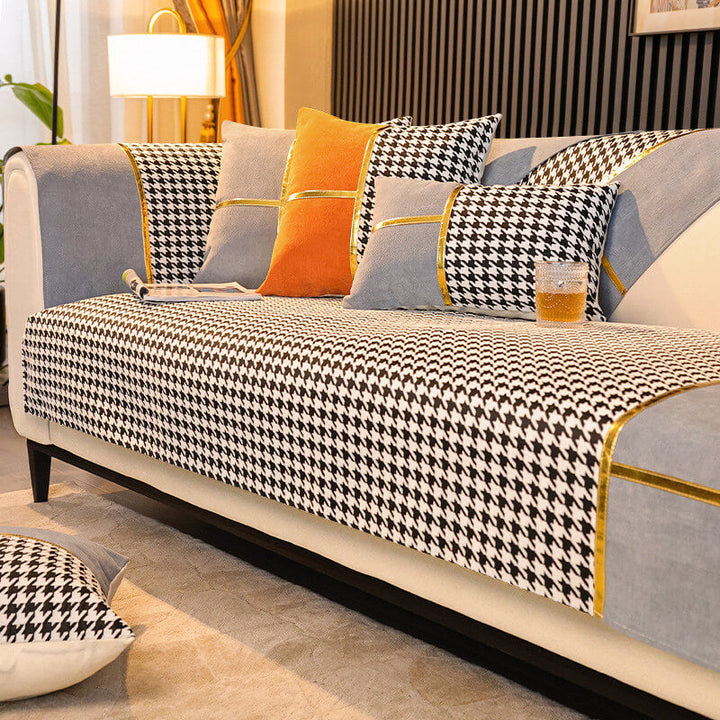Klassisk Houndstooth Trykk Chenille Non-slip Sofa Deksel | Skanto