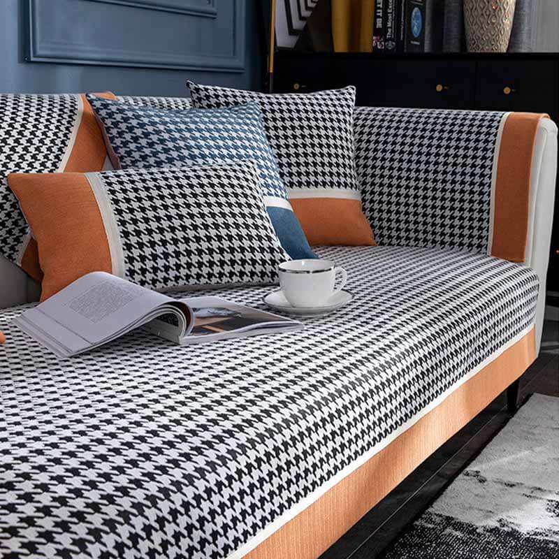 Klassisk Houndstooth Trykk Chenille Non-slip Sofa Deksel | Skanto