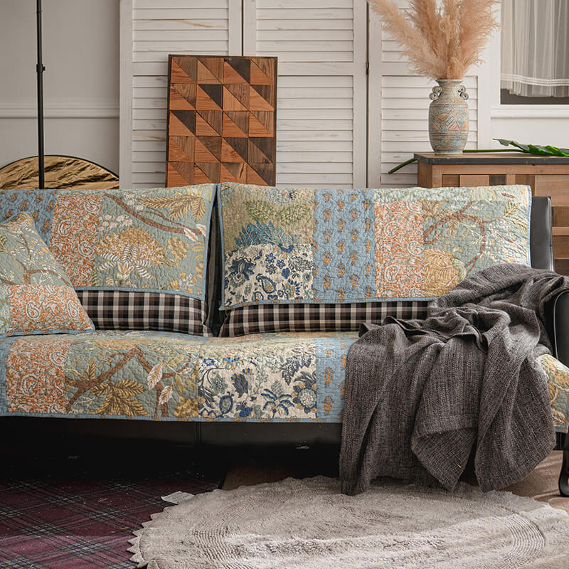 Europeisk Floral Cotton Sofa Deksel Beskyttende Non-slip | Skanto