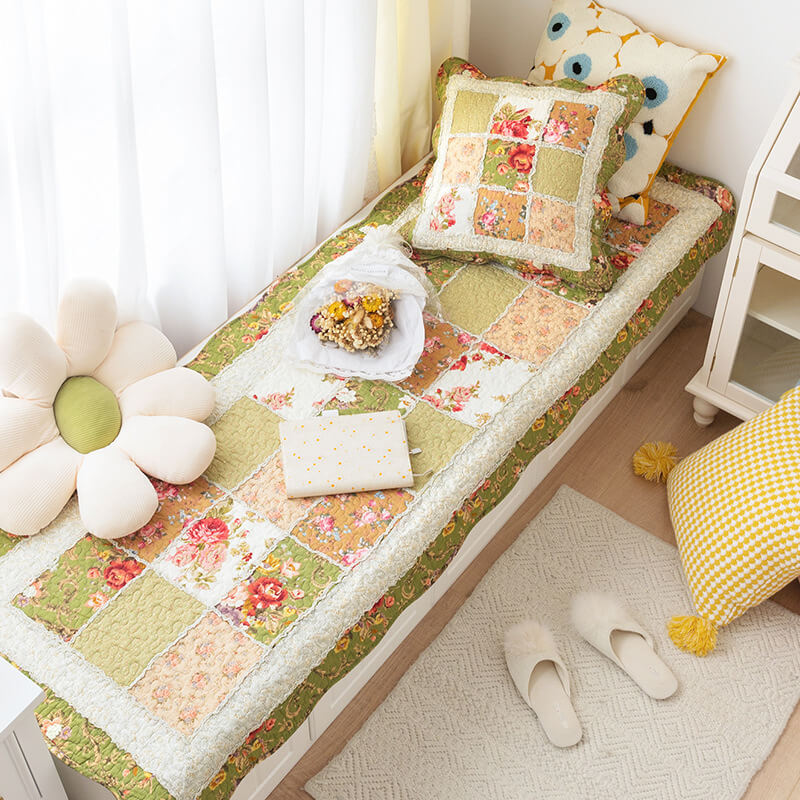 Vintage Flower Plaid Bomullssofa Deksel - Myk Miljøvennlig Design | Skanto