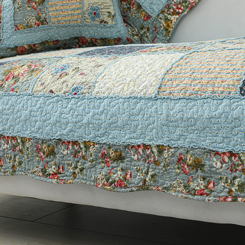 Vintage Flower Plaid Bomullssofa Deksel - Myk Miljøvennlig Design | Skanto