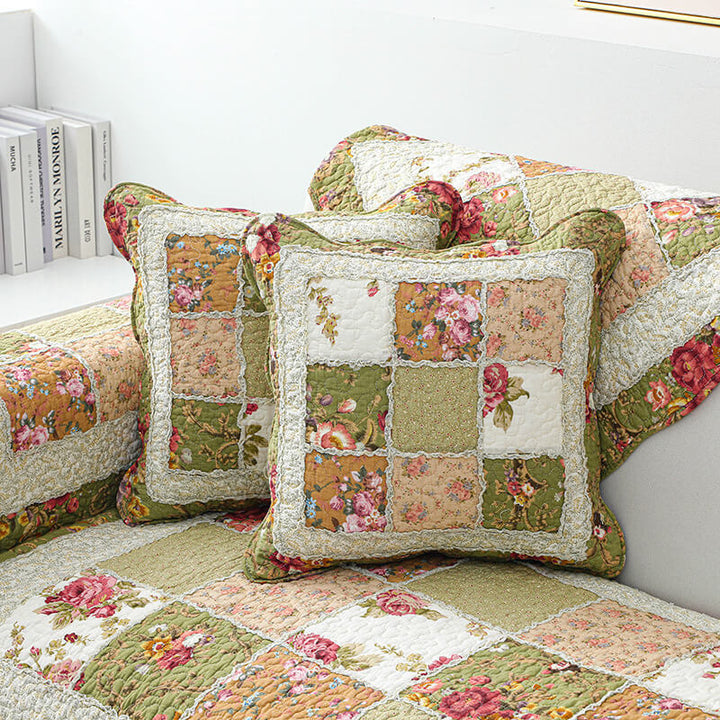 Vintage Flower Plaid Bomullssofa Deksel - Myk Miljøvennlig Design | Skanto