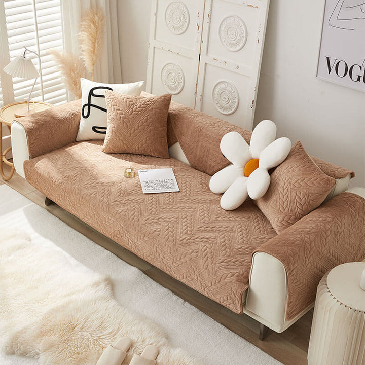 Varm Crystal Velvet Hvete Broderi Antiskli Sofa Dekke | Skanto