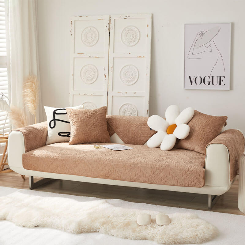 Varm Crystal Velvet Hvete Broderi Antiskli Sofa Dekke | Skanto