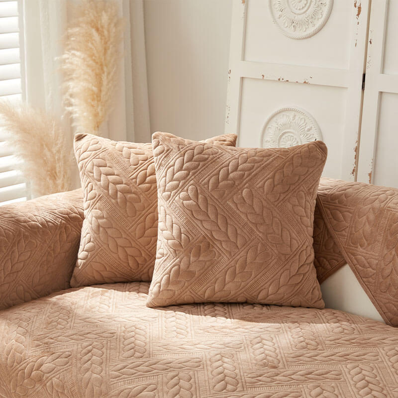 Varm Crystal Velvet Hvete Broderi Antiskli Sofa Dekke | Skanto
