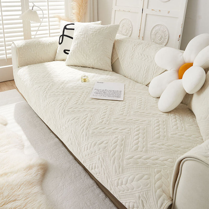 Varm Crystal Velvet Hvete Broderi Antiskli Sofa Dekke | Skanto