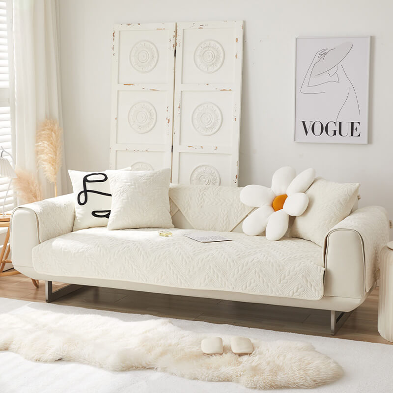 Varm Crystal Velvet Hvete Broderi Antiskli Sofa Dekke | Skanto