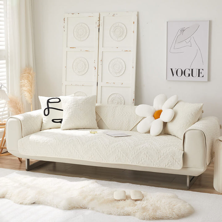 Varm Crystal Velvet Hvete Broderi Antiskli Sofa Dekke | Skanto