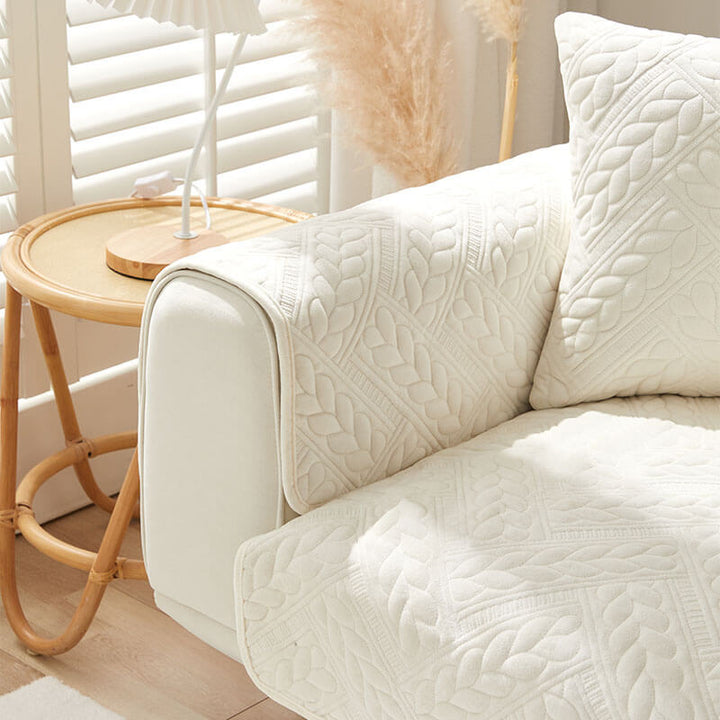 Varm Crystal Velvet Hvete Broderi Antiskli Sofa Dekke | Skanto