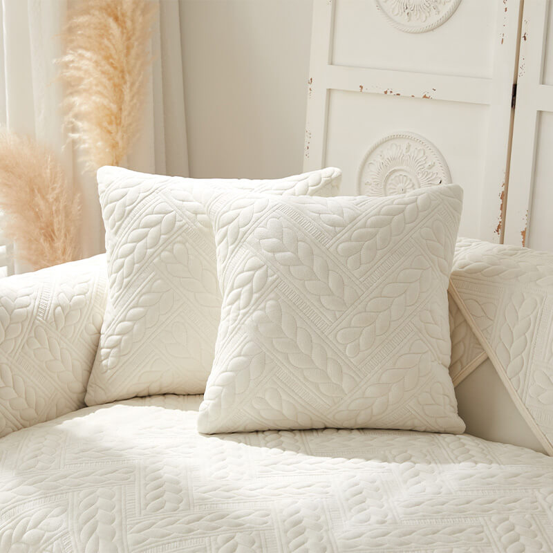 Varm Crystal Velvet Hvete Broderi Antiskli Sofa Dekke | Skanto