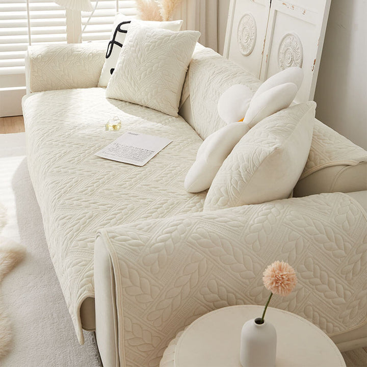 Varm Crystal Velvet Hvete Broderi Antiskli Sofa Dekke | Skanto