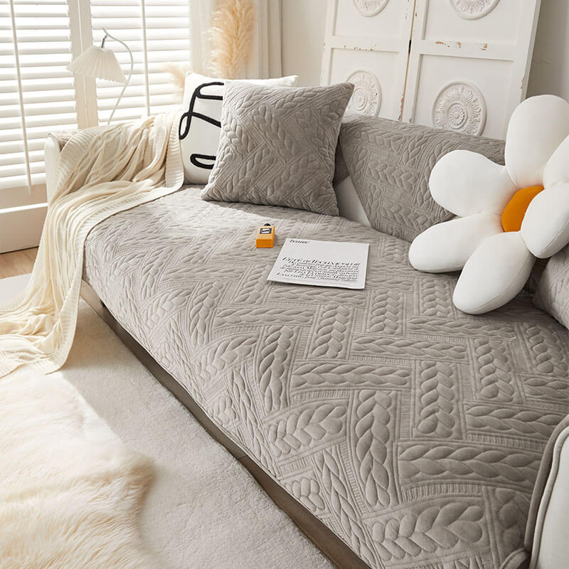 Varm Crystal Velvet Hvete Broderi Antiskli Sofa Dekke | Skanto