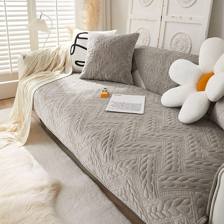 Varm Crystal Velvet Hvete Broderi Antiskli Sofa Dekke | Skanto