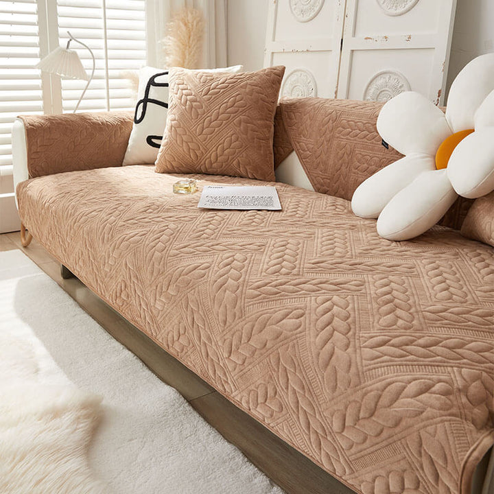 Varm Crystal Velvet Hvete Broderi Antiskli Sofa Dekke | Skanto