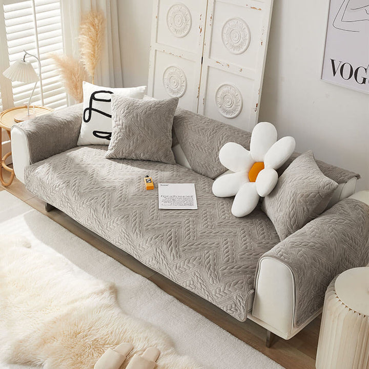 Varm Crystal Velvet Hvete Broderi Antiskli Sofa Dekke | Skanto