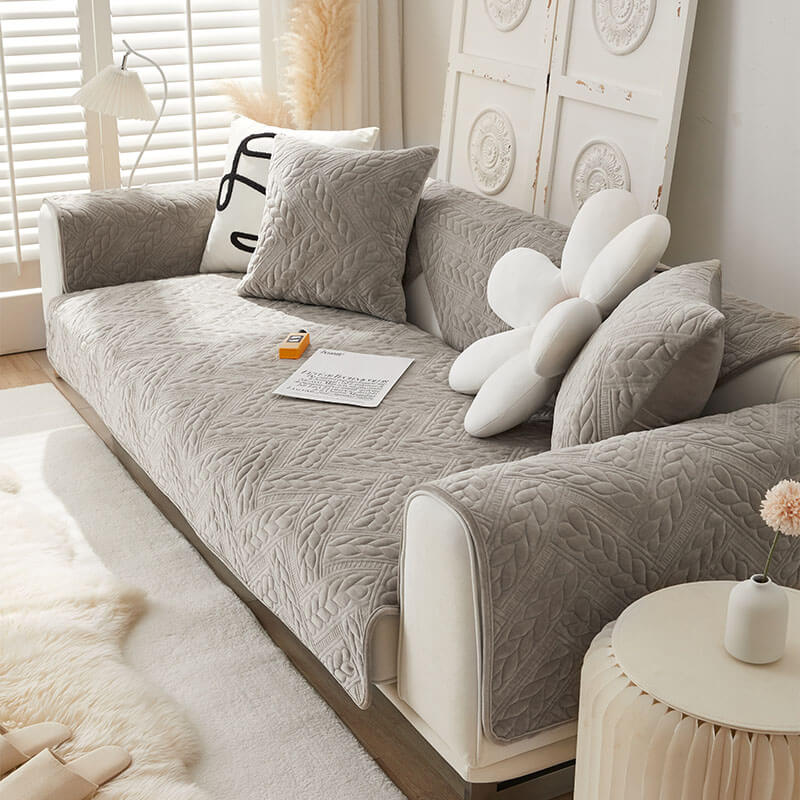 Varm Crystal Velvet Hvete Broderi Antiskli Sofa Dekke | Skanto