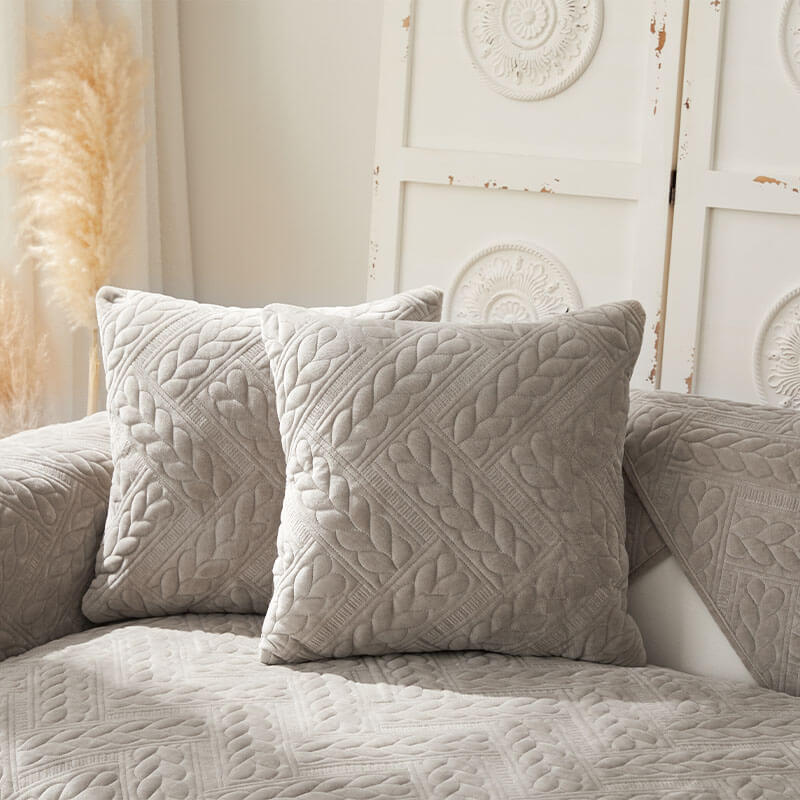 Varm Crystal Velvet Hvete Broderi Antiskli Sofa Dekke | Skanto