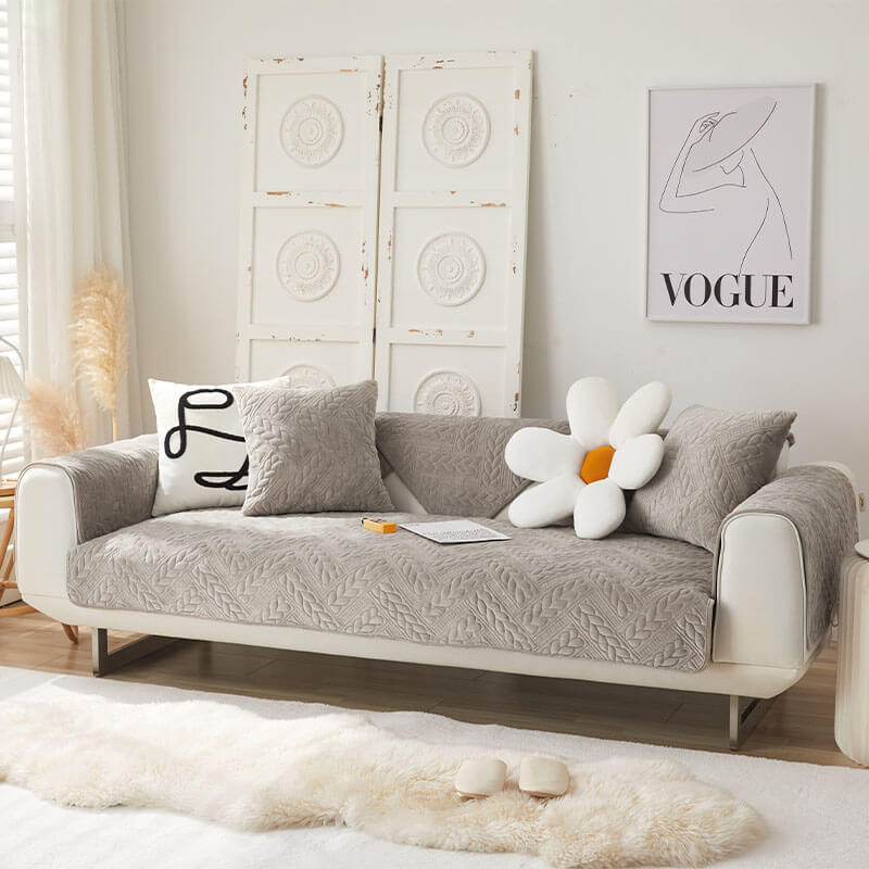 Varm Crystal Velvet Hvete Broderi Antiskli Sofa Dekke | Skanto