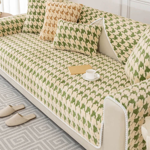 Houndstooth Plysj Matte Møbelbeskyttelse Antiskli Deksel | Skanto