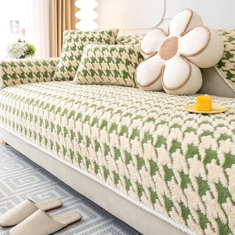 Houndstooth Plysj Matte Møbelbeskyttelse Antiskli Deksel | Skanto