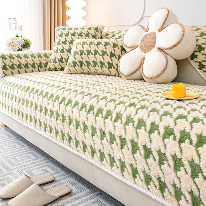 Houndstooth Plysj Matte Møbelbeskyttelse Antiskli Deksel | Skanto