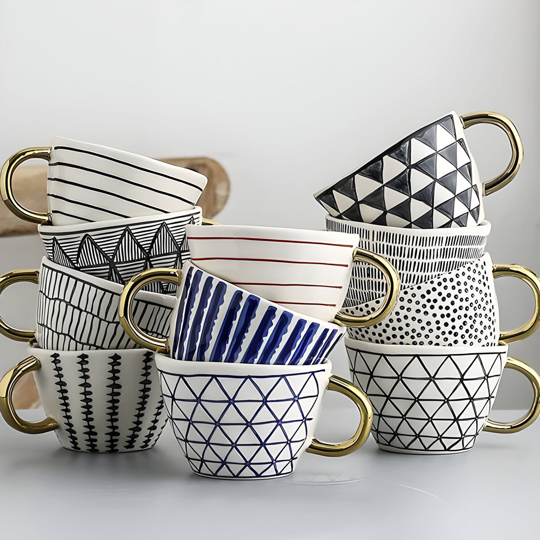 Keramikkopp med geometrisk design – Stilig og moderne | Ideell for kaffe eller te | Skanto