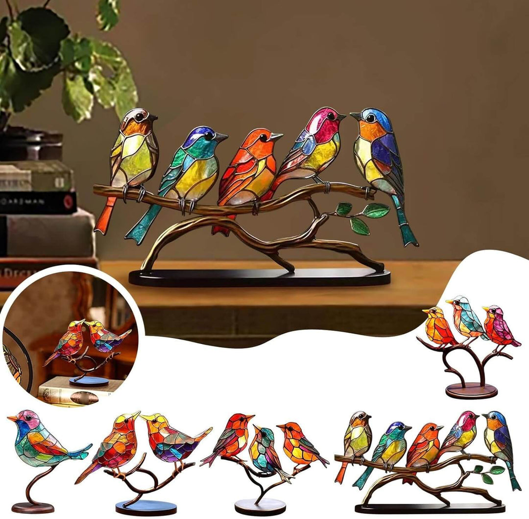 ElegantAviary | Fargerike fugler på gren skrivebordsdekorasjoner Skanto