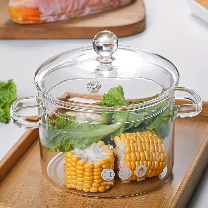 Skanto | KookZicht Glass – Transparent Glass Cooking Pot with Handles (1360 ml)