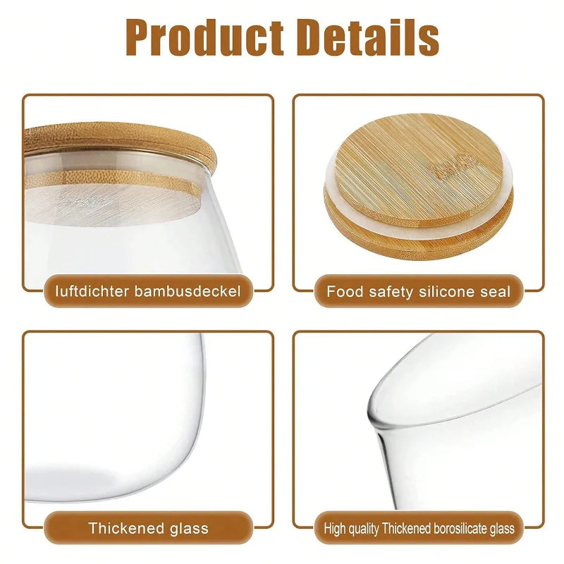 Glass Matlagringskrukke med Lokk i Tre med Tett Fitting og Skje Container | Skanto