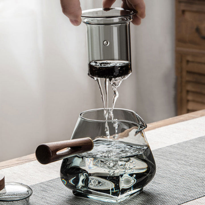 Glass Pot Filter Treverk Håndtak Te-seremoni Gjennomsiktige Te-serviser | Skanto