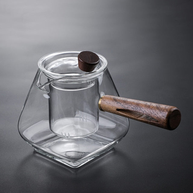 Glass Pot Filter Treverk Håndtak Te-seremoni Gjennomsiktige Te-serviser | Skanto
