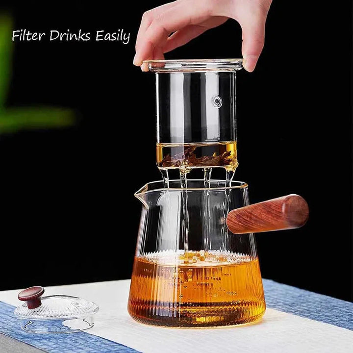 Glass tekanne med avtagbar klar infuser sandeltre håndtak glasskjeler | Skanto