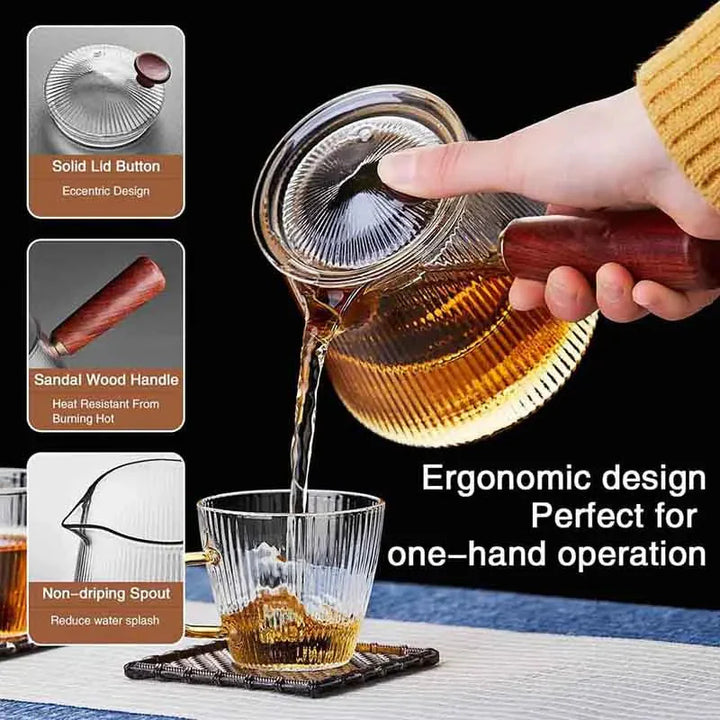 Glass tekanne med avtagbar klar infuser sandeltre håndtak glasskjeler | Skanto